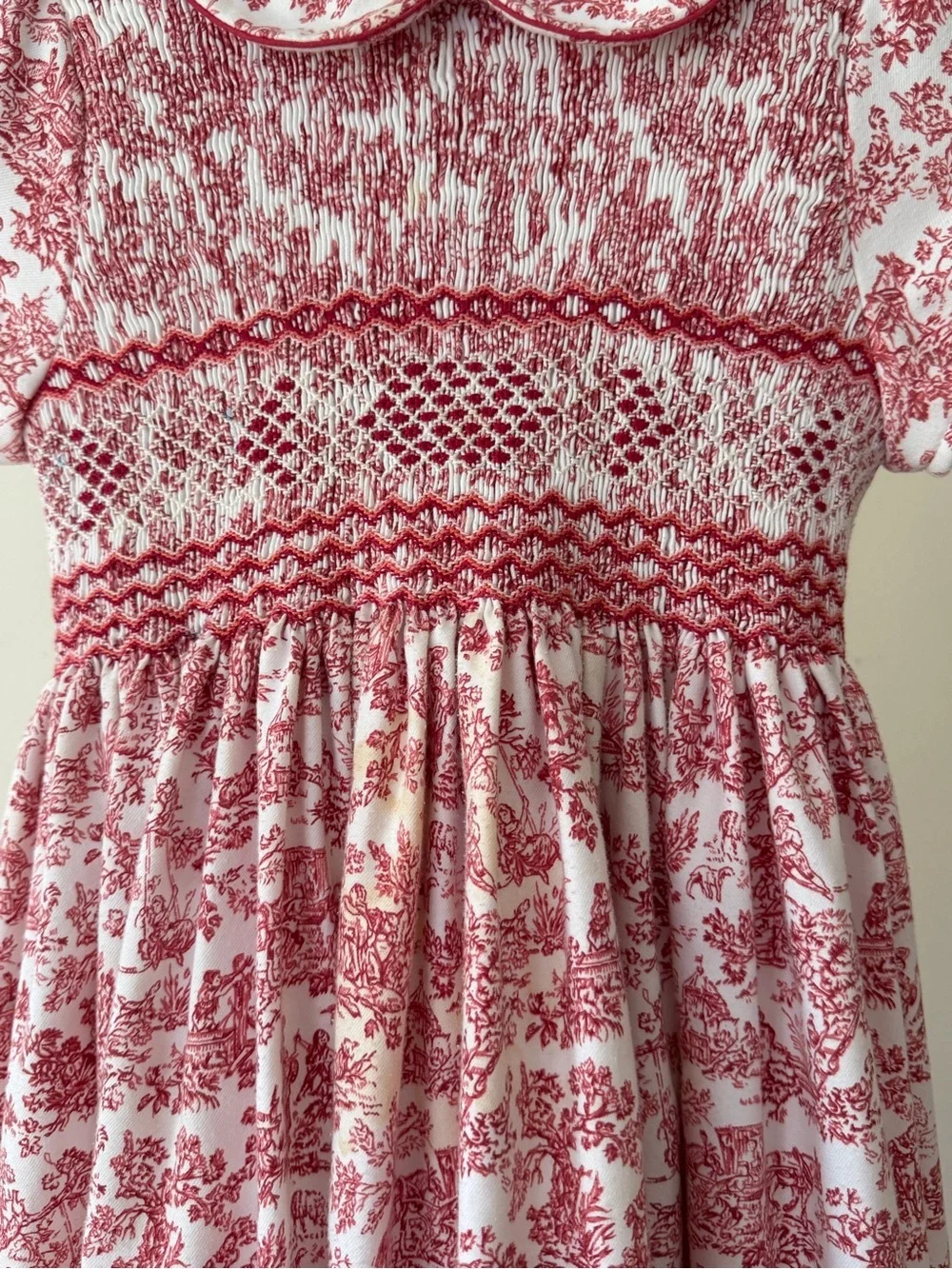 Luli and Me Smocked Toile Print Dress Girls Size 6X Red White  READ